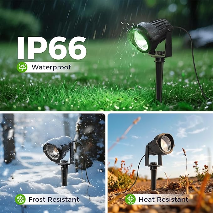 L LOHAS LED Green Outdoor Spotlight 5W Dusk to Dawn Landscape Light 2 Pack | Green Holiday Spotlights with Auto On/Off Function, Outdoor Tree Lighting for Christmas, Yard and Garden Decoration