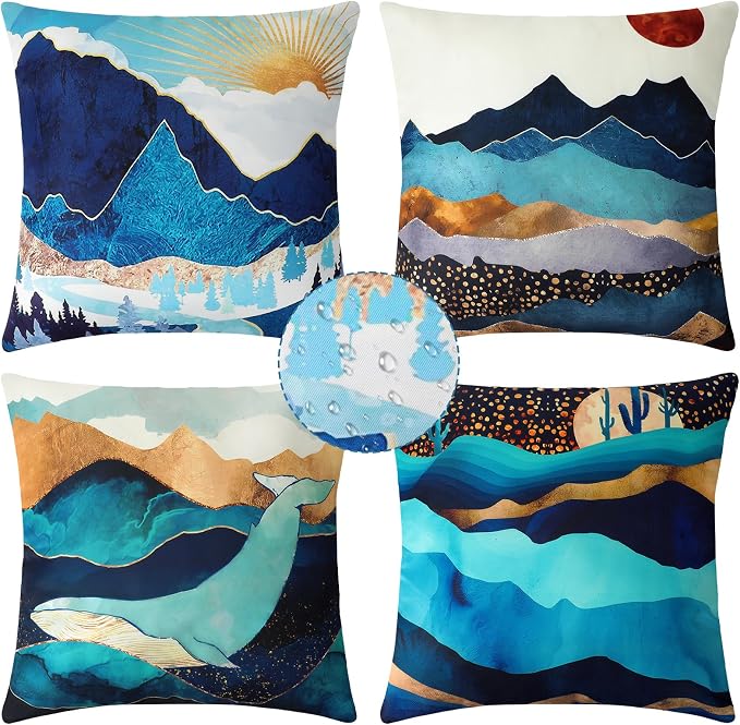 Premillow Outdoor Pillow Covers, Waterproof Pillow Covers, 18x18, Set of 4 | Decorative Waterproof Pillow Covers, Solid Linen Pillowcase,Summer Farmhouse Cushion Case for Patio Garden Balcony Couch Sofa