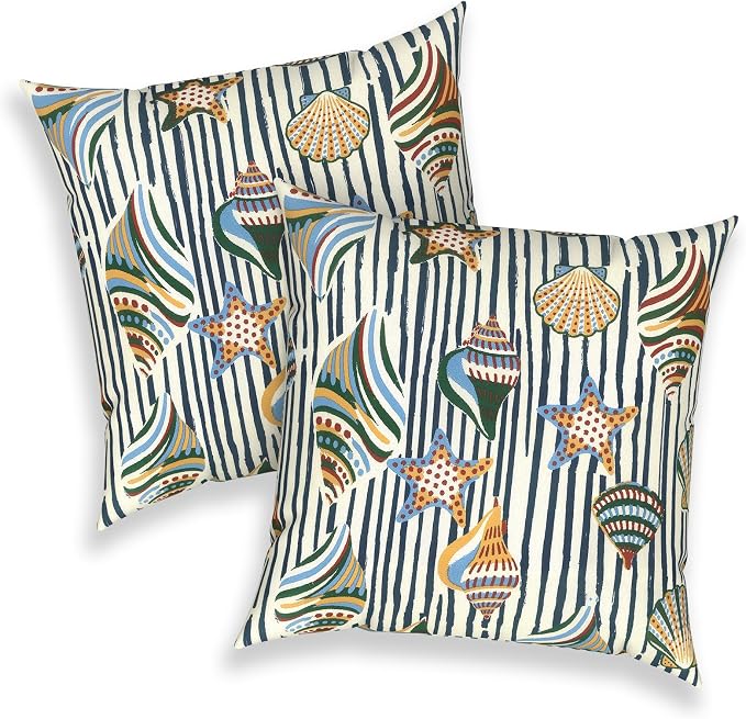 Outdoor 16x16 Inch Throw Pillow Covers Set of 2, Covers ONLY, All Weather Square Pillow Cases, Patio Cushion Pillow of Home Furniture Use, Crayon Shells