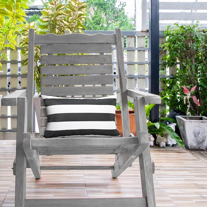 Lewondr 2 Pack Outdoor Throw Pillow Covers, 12"x20", Black Gray + White | Lumbar Rectangle Stripe, Waterproof, For Outdoor Patio Porch Farmhouse Garden Balcony Couch, 30x50cm