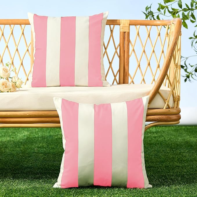 Allorry Outdoor Pillow Covers 20x20 Pink Striped Outdoor Decor JB007H20 | Striped Pillow Covers|for Spring Summer Outdoor Waterproof Garden Patio Furniture Sofa Bed Home Decor