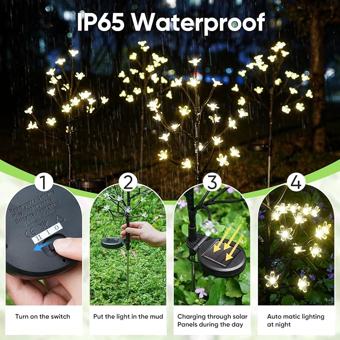 8 Pack Solar Lights Outdoor Waterproof, Garden Lights Solar Flowers | 2 Modes 160LED, Fairy Garden Decor for Outside, Yard, Patio, Pathway, Lawn Decorations, Gardening Gifts for Women Mom