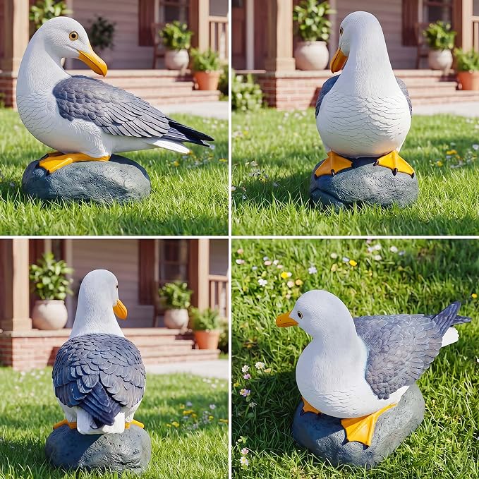 Real Seagull Outdoor Statue,Garden Bird Sculpture,Beach Statue Decor,Resin Animal Seabird Ornaments,Coastal Beach Decor for Outdoor Table Decor for Garden,Terrace,Lawn,Yard