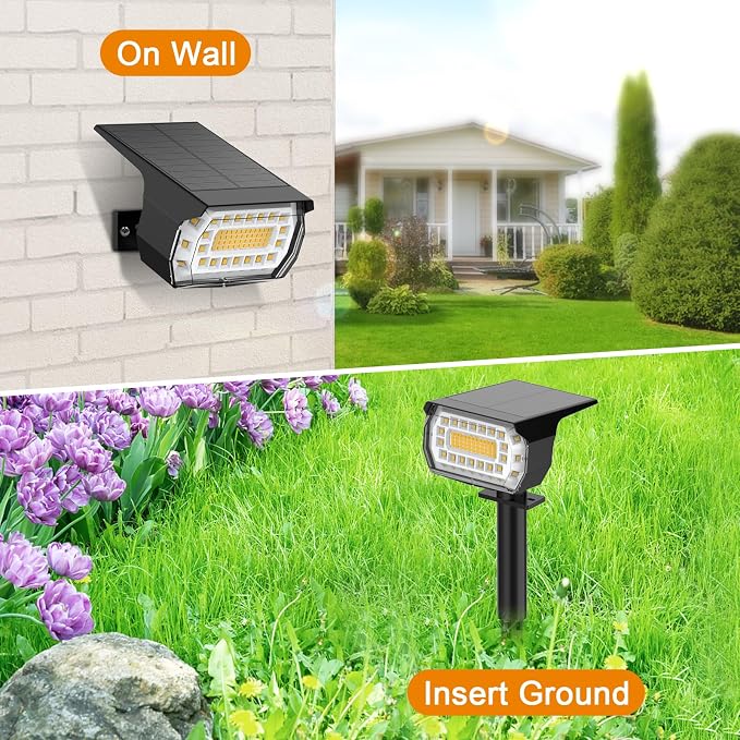 LANSOW Solar Spot Lights Outdoor, [76 LED/4 Pack] 2-in-1 Solar Landscape Spotlights, 3 Modes IP65 Waterproof Dusk to Dawn Solar Powered Flood Wall Lights for Yard Garden Pathway Outside(Warm White)