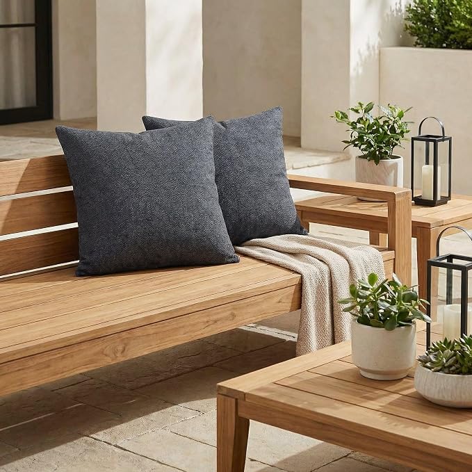 RSH DECOR Square Throw Pillows Set of 2, 20" x 20", Outdoor Pillows Waterproof, Outdoor Pillow Covers, Pillow Covers for Couch, Sancy Denim, Made in USA