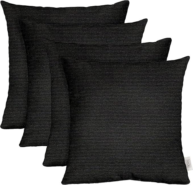 RSH DECOR: Square Throw Pillows Set of 4 | 20" x 20" | Water and Fade-Resistant Performance Fabric | Outdoor Pillow Covers with Down-Alternative Inserts | Made in USA (Herringbone Black Stripe)