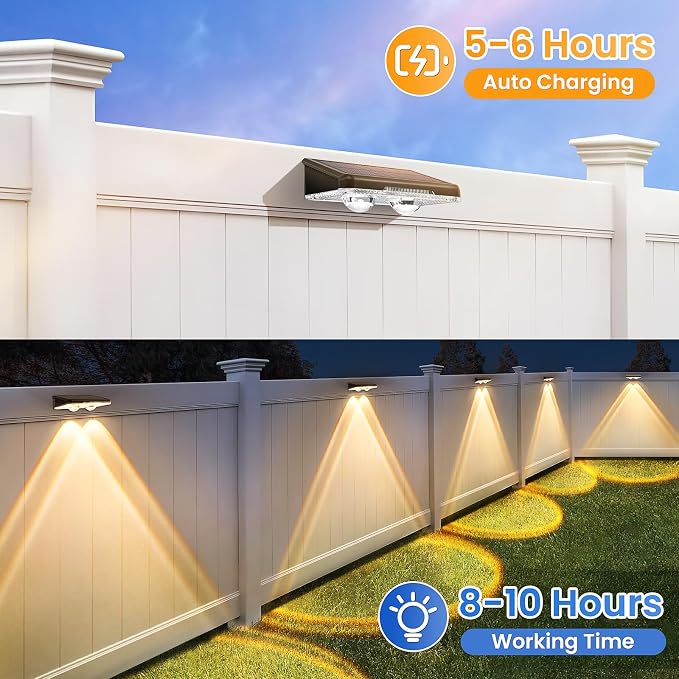 Solar Fence Lights Outdoor, 16 Pack, 3 Color Modes, IP65 Waterproof | Warm/Neutral/Cool White Fence Lights Solar Powered for Outside, Deck Lighting for Wall, Step, Patio, Pathway, Stairs