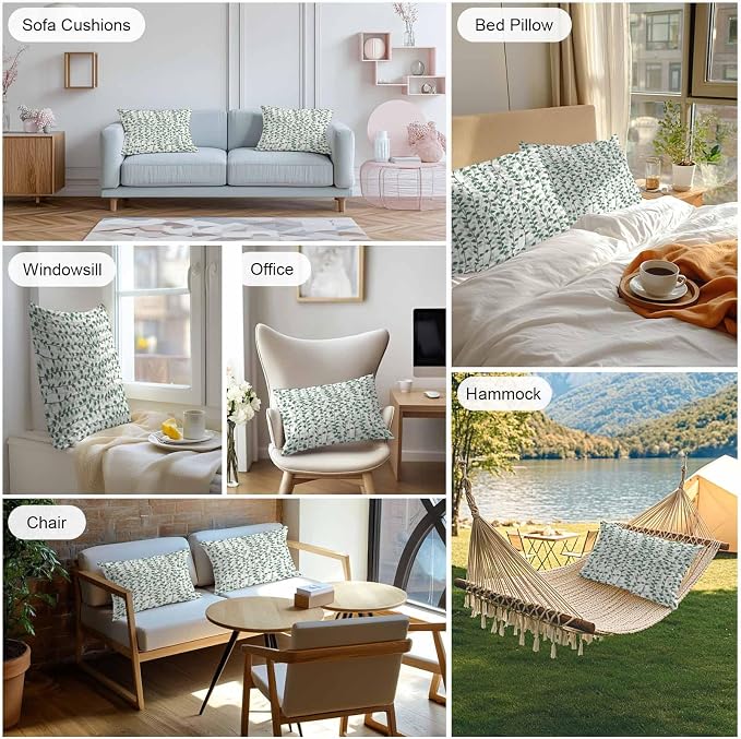 Green Ivy Leaves Outdoor Pillow Covers 20x12 Inch Lumbar Pillow Covers Set of 2 Waterproof Decorative Throw Pillow Cases Spring Plants Botanical Modern Country Cushion Covers for Patio Furniture