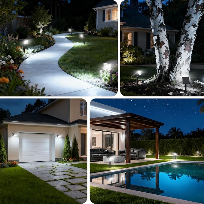 Solar Spot Lights Outdoor, 12 Pack Solar Landscape Lights with 100 LEDs Each, 4 Lighting Modes, IP65 Waterproof, 2-in-1 Adjustable Solar Spotlights for Yard Garden Pathway Driveway(Cool White)