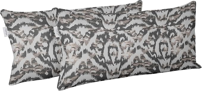 Indoor/Outdoor Polyester Fabric Lumbar Pillow Cover, All-Weather Waterproof Rectangular Cushion Case for Patio Furniture, 12 x 18 Set of 2 - Ikat-77