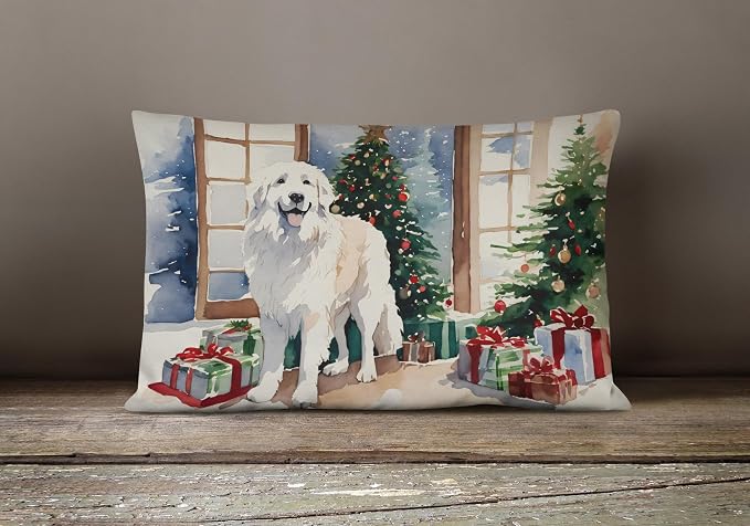 Caroline's Treasures DAC2672PW1216 Great Pyrenees Cozy Christmas Throw Pillow Machine Washable, Indoor Outdoor Decorative Pillow for Couch, Bed or Patio, 12HX16W