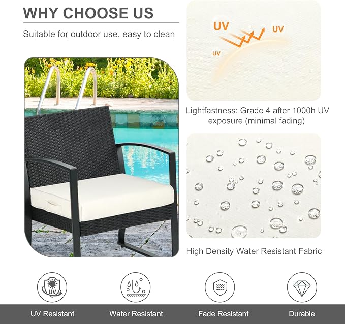 Aoodor Patio Chair Cushions Set of 4, 23 x 26 x 4 Inch Water Resistant Outdoor Seat Cushions with Handle and Ties, Square Corner Cushions for Patio Furniture Garden Lawn, Ivory