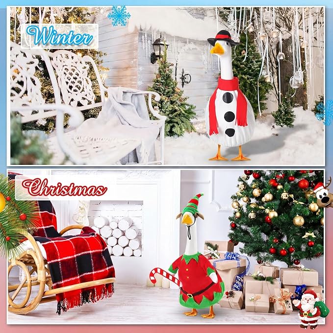 11 Set Holiday Porch Goose Outfits All Seasons Goose Clothes Umbrella Easter Statue Costume for Patio Lawn Outdoor