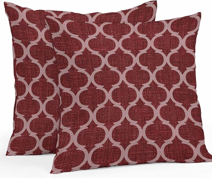 Deep Red Morocco Outdoor Pillow Covers 26x26 Inch Throw Pillow Covers Set of 2 Waterproof Decorative Pillow Cases Retro Farmhouse Quatrefoil Plaid Cushion Covers for Patio Furniture Garden Couch Sofa
