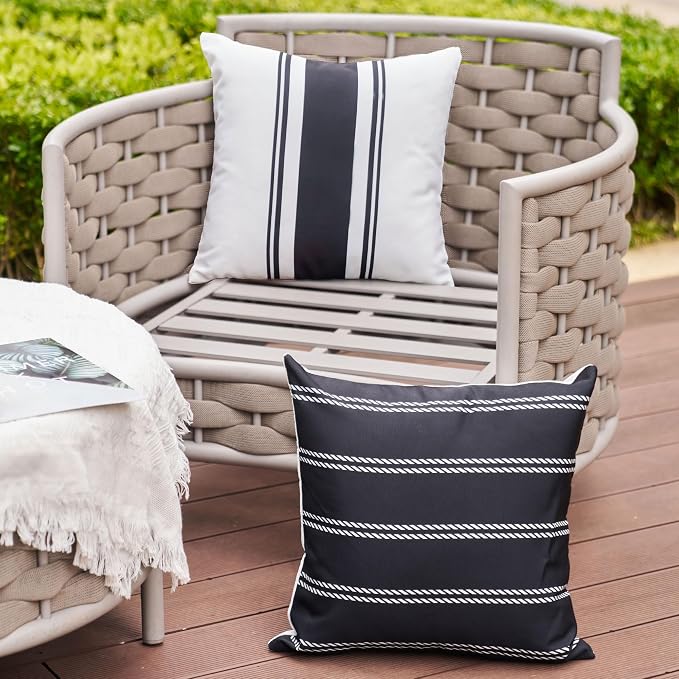 DFXSZ Outdoor Black Waterproof Geometry Pillow Covers 18x18 Set of 4 | Spring Summer Waterproof Modern Throw Pillowcases（No Inserts） Outdoor Decor for Patio Funiture Garden Polyester Covers