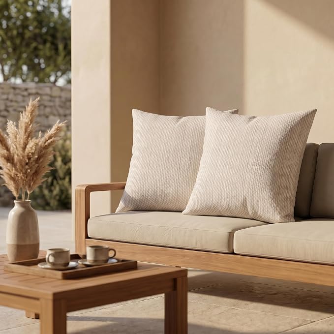 RSH DECOR: Sunbrella Square Throw Pillows Set of 2 | 17" x 17" | Water and Fade-Resistant Fabric | Outdoor Pillow Covers with Down-Alternative Inserts | Made in USA (Cozy Quilt Bright White)