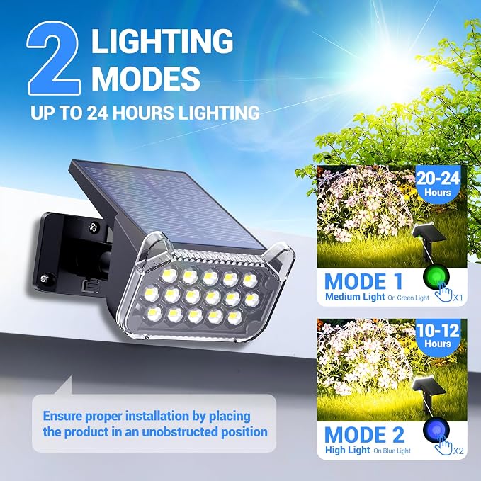 Solar Spot Lights Outdoor Waterproof IP65, Super Bright LEDs with Lens, 2 Lighting Modes, 2 in 1 Auto On/Off Solar Powered Spotlights for Outside Landscape Holiday Decor, 4 Pack, Warm White