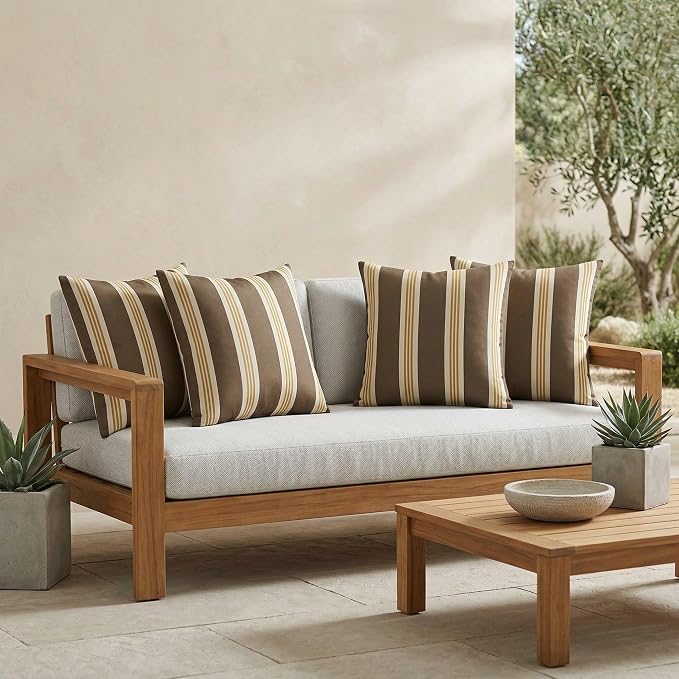 RSH DECOR: Outdura Square Throw Pillows Set of 4 | 24" x 24" | Water and Fade-Resistant Performance Fabric | Outdoor Pillow Covers with Down-Alternative Inserts | Made in USA (Tory Alloy)