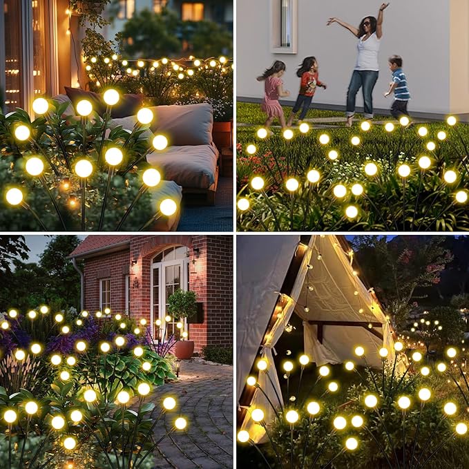 Solar Garden Lights Outdoor Waterproof, Swaying Firefly Light, Garden Decor | 2 Pack Solar Firefly Lights, Auto On/Off Decor for Yard, Patio, Pathway and Lawn, Gifts for Women, Christmas Decor