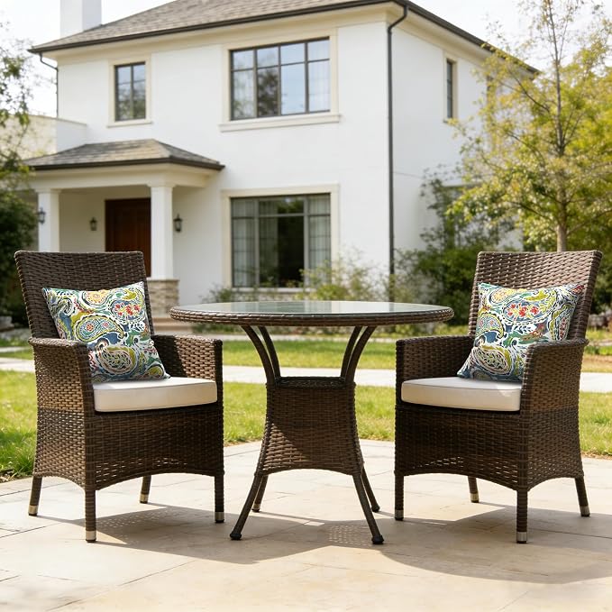 LVTXIII 2 Pack Outdoor Pillows 18x18 Inch, Square Throw Pillows with Inserts, Decorative Water-Repellent Pillow Cushions for Patio Furniture and Garden Sofa, Paradise Paisley