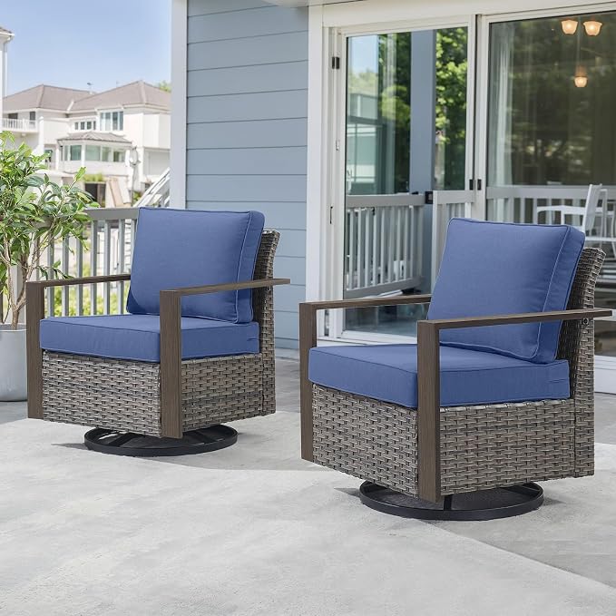 Belord Outdoor Swivel Rocker Chairs Set of 2 with Metal Wide Armrests, Patio Wicker Chairs, Glider Furniture for Porch, Deck, Sunroom, Backyard