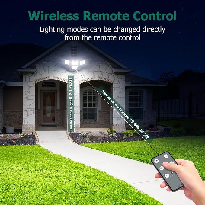 4500LM Solar Lights Outdoor, 4 Adjustable Heads Motion Sensor Lights, 3 Modes, 6500K, IP65 Waterproof Solar Security Wall Lights, Remote Control Flood Lights, Garden, Outside, Backyard, 2 Pack