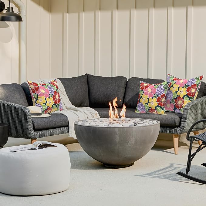LVTXIII Outdoor Throw Pillows 20x20 Patio Waterproof Square Pillows with Piping Fade Resistant Accent Pillow for Spring Summer Garden Decoration, Set of 2, Flower Bloom