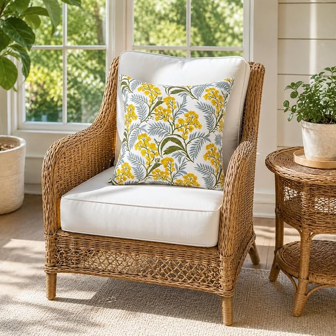 Outdoor/Indoor Decorative Throw Pillows 18×18 Inch | Pack of 2 Waterproof Decorative Throw Pillows with Inserts, Square Pillows for Bed, Couch, Sofa and Patio Furniture