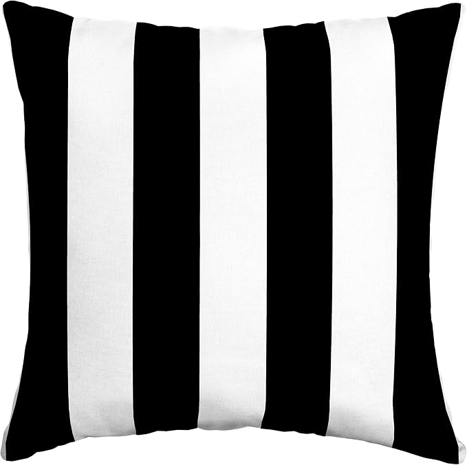 Arden Outdoor Toss Pillow, 16x16, Black Cabana Stripe | Indoor/Outdoor Décor, Rain-Proof, Fade Resistant, Mold and Mildew Resistant