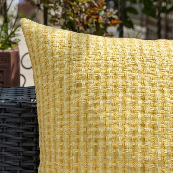 Kevin Textile Outdoor Waterproof 12"x24" Pillow Covers 2 Pack, Yellow | Water Resistant Weaving Faux Linen Texture Throw Pillow Covers, Outside Decorative Pillowcases for Garden Patio Balcony Couch