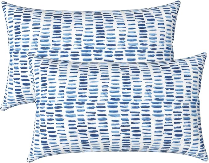 LVTXIII Set of 2 Patio Lumbar Pillows, 12”x20” Fade Resistant Outdoor Lumbar Pillow with Inners, Fluffy Decorative Garden Lumbar Cushions for Home Patio Coach Sofa Use, Pebble Blue