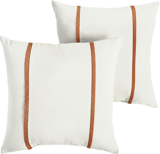Sorra Home x Sunbrella - Indoor/Outdoor Square Pillows (Set of 2), Canvas Natural Ivory & Rust Orange