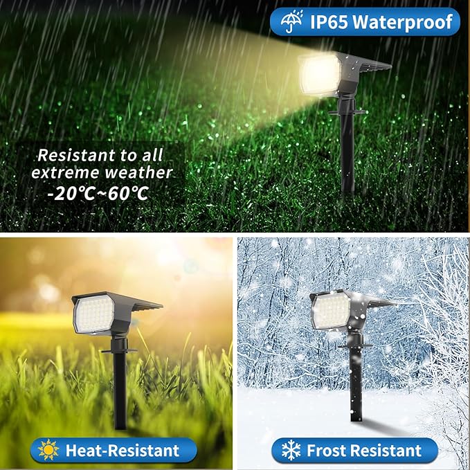 Solar Spot Lights Outdoor Waterproof, 2Pack Landscape Spotlight Warm White | 46 LEDLandscape Lights, 3 Modes Auto On/Off WENATY Solar Powered Flood Lights for Outside Pathway Yard Garden Walkway House