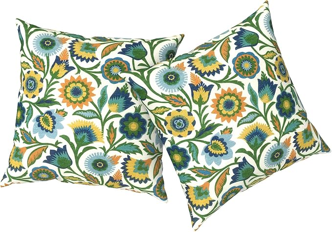 Outdoor Pillows with Insert 20x20 Inch, Waterproof Throw Pillow for Patio Furniture, Decorative Back Cushion for Garden Home Sofa Office Chair, Set of 2, Fiesta Floral