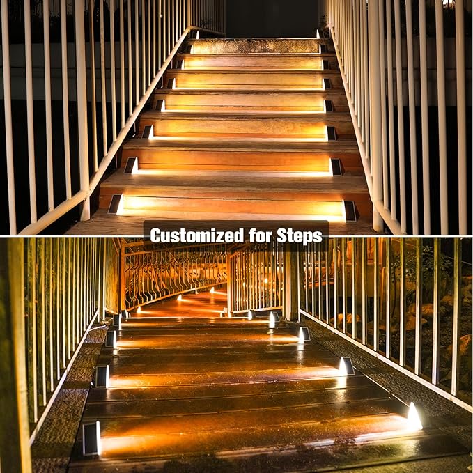 VOLISUN Solar Step Lights for Outside 4 Pack, Solar Stair Lights Outdoor | Waterproof IP67,28 LED,1200 mAH Outdoor Step Light,Outdoor Decor for Garden Stair, Deck, Front Step, Front Porch,and Patio
