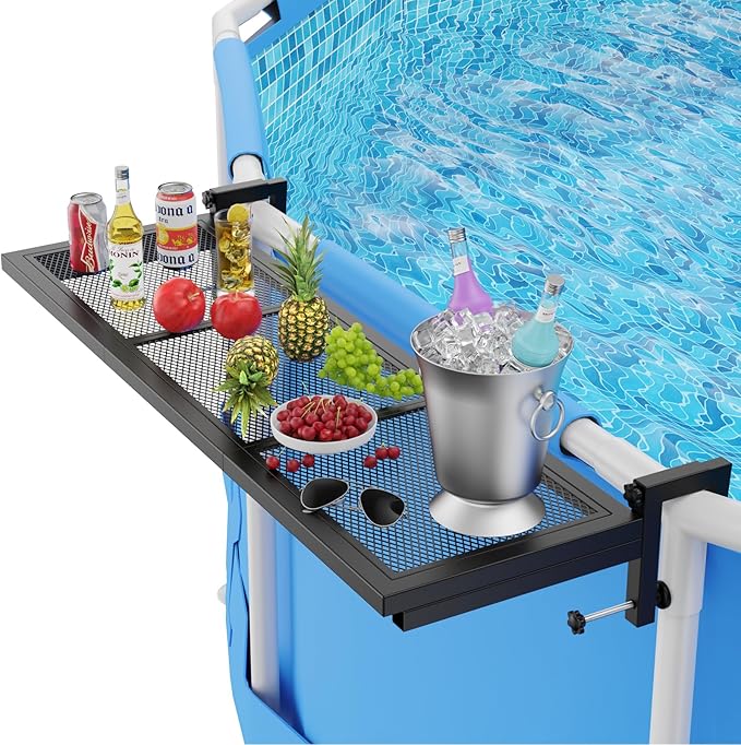 Pool Bar Above Ground Poolside Bar, Heavy-Duty Carbon Steel Patio Poolside Table, Fits 4.3 Inch or Less Top Rail, Pool Accessories 38.6×11.8 Inch Tabletop