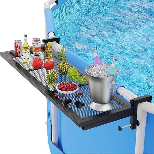 Pool Bar Above Ground Poolside Bar, Heavy-Duty Carbon Steel Patio Poolside Table, Fits 4.3 Inch or Less Top Rail, Pool Accessories 38.6×11.8 Inch Tabletop