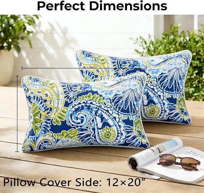 JMGBird Green Outdoor Pillows Waterproof Outdoor Lumbar Pillows | 12x20 Outdoor Pillow Cover with insert Couch Throw Pillows Outside Pillows Outdoor patio pillows for Furniture