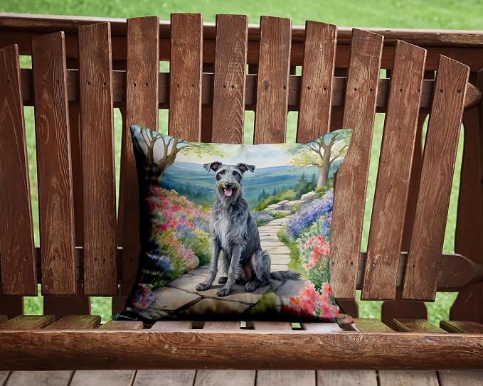 Caroline's Treasures Scottish Deerhound Spring Path Throw Pillow Machine Washable, Indoor Outdoor Decorative Pillow for Couch, Bed or Patio, 14Hx14W