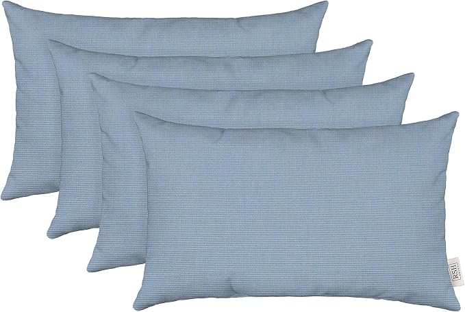 RSH DECOR Sunbrella 26" x 16" Lumbar Throw Pillows Set of 4 | Water and Fade-Resistant Performance Fabric | Outdoor Pillow Covers with Down-Alternative Inserts | Made in USA (Canvas Air Blue)