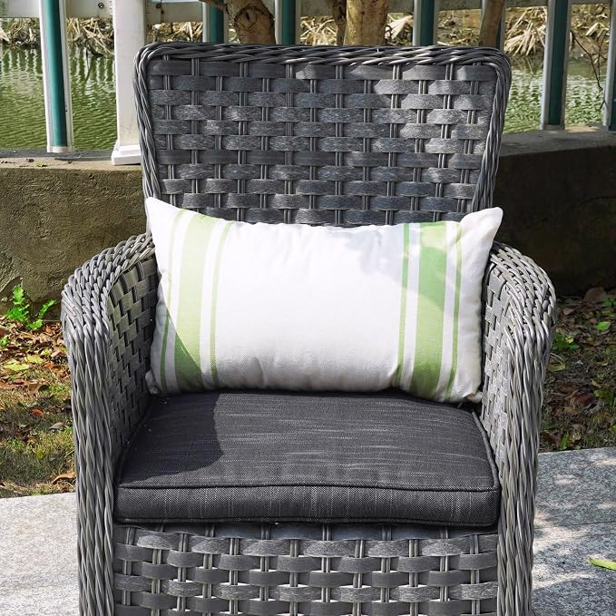ONWAY Outdoor Pillow Covers Waterproof 12x20 Set of 2 Decorative Linen Throw Pillow Cover Beige and Green Striped Outdoor Pillows for Patio Furniture
