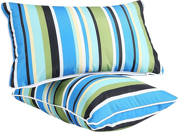 Enipate Outdoor Lumbar Pillows with Inserts, Water Resistant 12 x 20 Inch Striped Toss Pillows for Patio Furniture Decor, Pack of 2