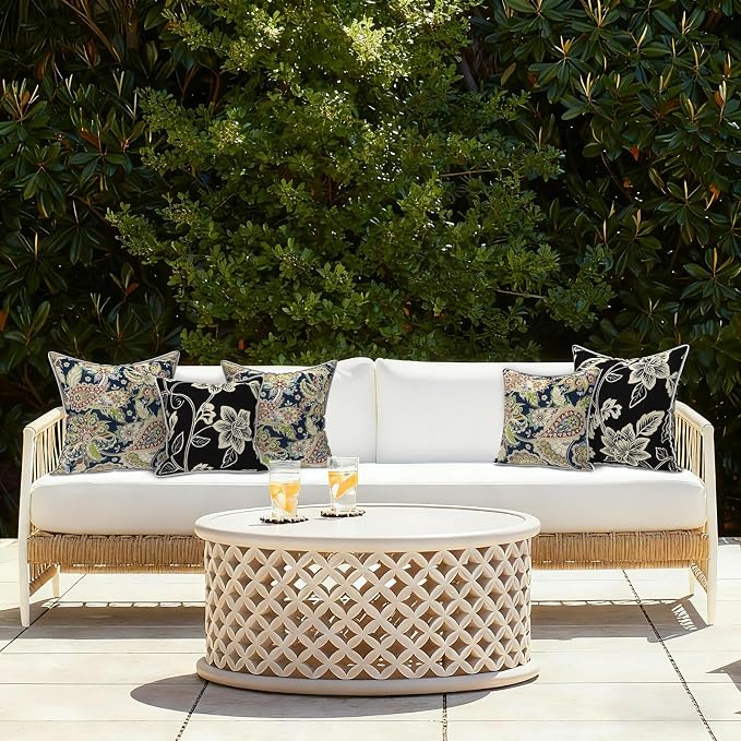 LVTXIII Outdoor/Indoor Pillow Covers, Patio Fade Resistant Throw Pillow Covers ONLY, Waterproof Farmhouse Accent Cushion Cases for Sofa Patio Couch Decoration 20"x20" Set of 2, Paisley Sapphire Blue
