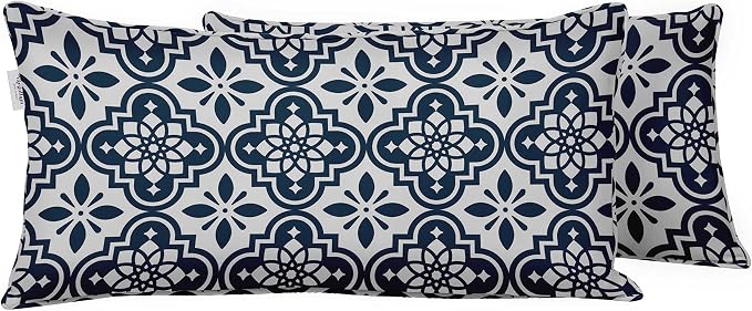 Indoor/Outdoor Polyester Fabric Lumbar Pillow Cover, All-Weather Waterproof Rectangular Cushion Case for Patio Furniture, 16 x 24 Set of 2 - Moroccan-50