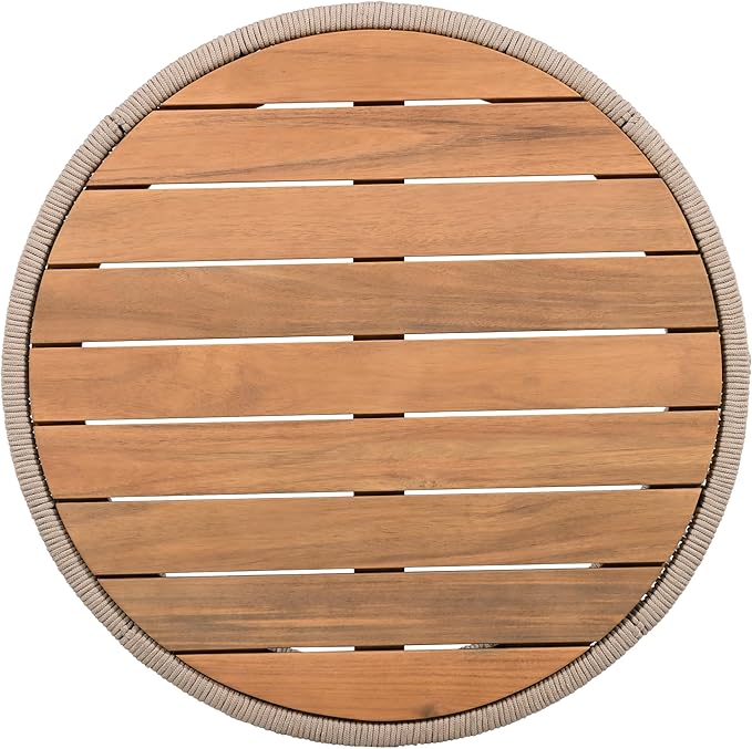 Christopher Knight Home Peyz Acacia Wood Outdoor Side Table Set of 2 with Woven Rope Design, Patio Round Coffee Table Set with Small Side Desk, Functionality Stylish 2 Tables for Garden, Teak + Beige