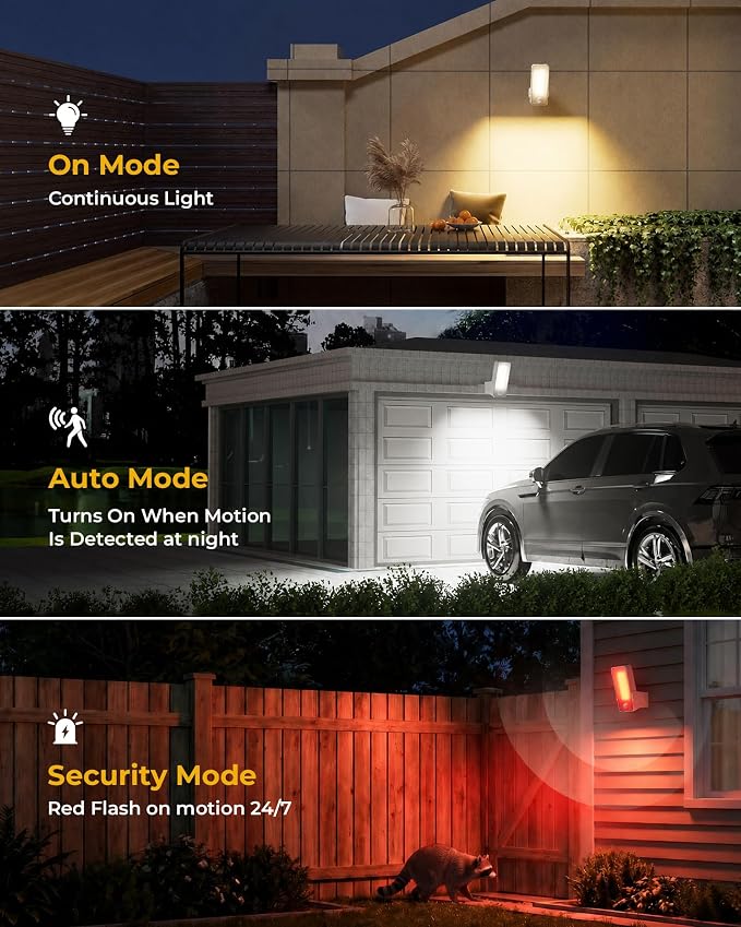 2 Pack Motion Sensor Outdoor Lights, 10000mAh Rechargeable 600 Lumen Battery Operated Outdoor Wall Lights with 3 Modes, 3 Colors, IP65 Waterproof Outdoor Security Lights for Fences, Garage, Patio