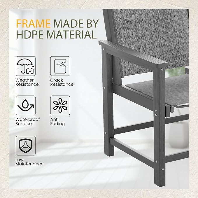 UDPATIO HDPE Outdoor Dining Chair, Heavy Duty Extra-Wide Patio Chairs with 360 lb Load Capacity, Easy to Assembly, All-Weather Seating for Porch, Pool, Garden, Backyard