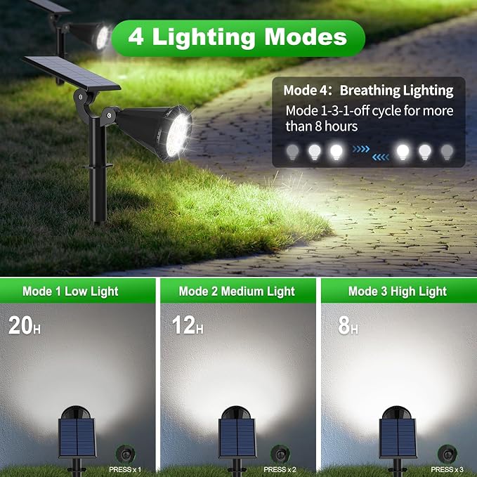 Tadyreal Solar Lights Outdoor Waterproof IP65 180° Adjustable Solar Powered Landscape Spot Lights for Yard 4 Lighting Modes Spotlights for Pathway Garden Outside Wall Pool Porch (8 Pack, Cool White)