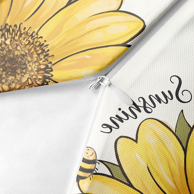 Outdoor Throw Pillow Covers, Bee Sunflower, 18 x 18 inch, Set of 2 | Waterproof 18 x 18 inch square cushion case pillowcase farmhouse garden decorative pillows for couch beach patio