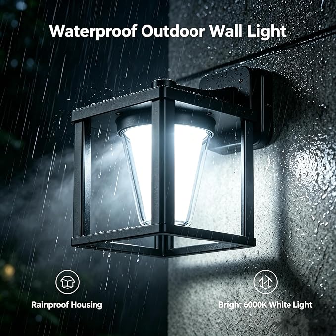 Outdoor LED Wall Sconces 15W | 6000K Outdoor Wall Lights, IP65 Waterproof Aluminum Acrylic Shade Black for House Front Porch Garage Garden